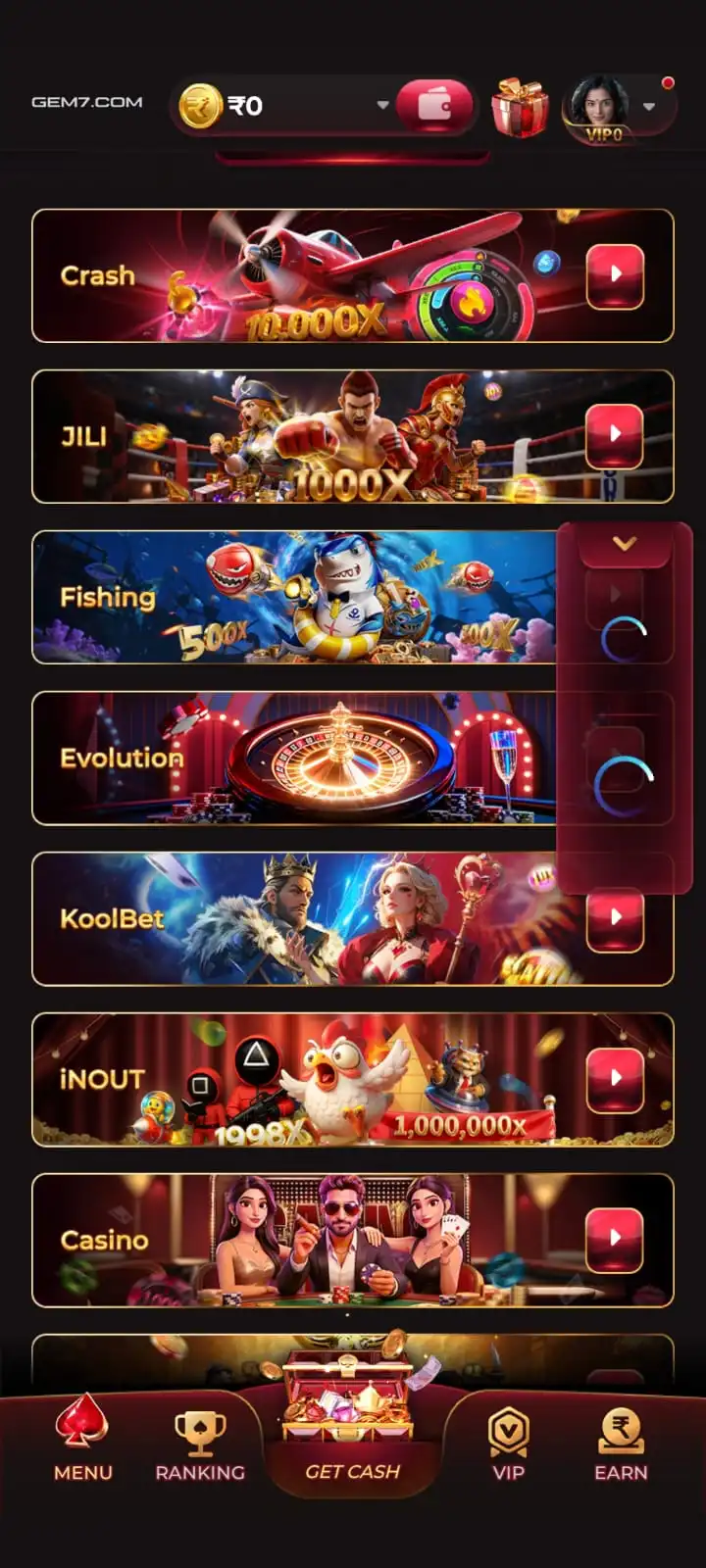 IV7 Game Android gaming and account screen